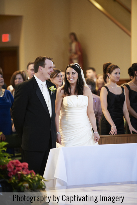 bride and groom at altar Meanwhile Alex keeps post in the center aisle 