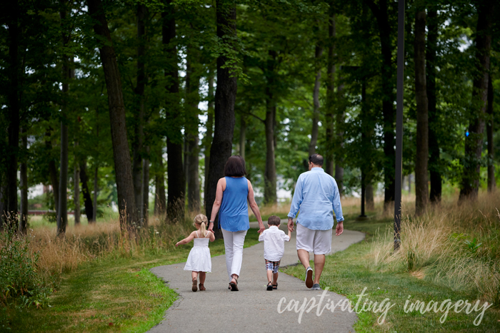 family walking through Cranberry Woods