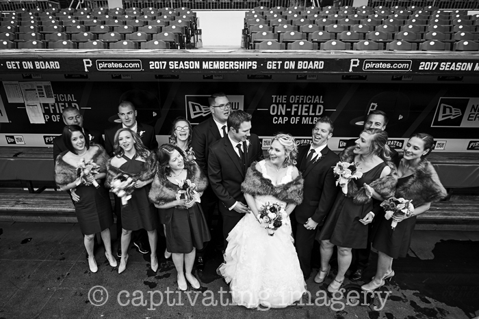 bridal party in the dugout