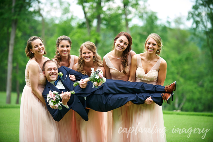 bridesmaids and groom