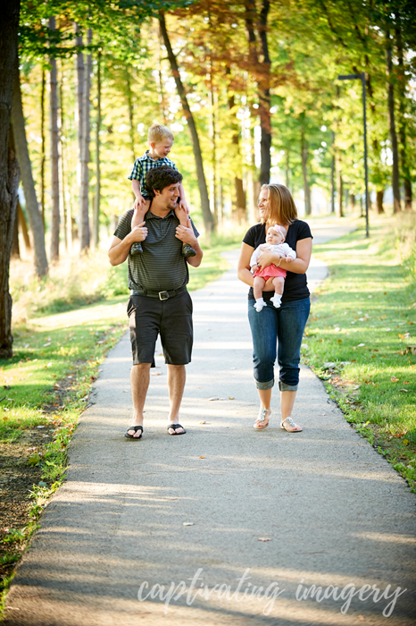 family walk in the woods