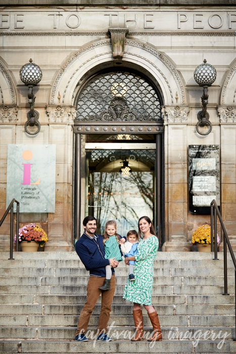 family portrait by the Carnegie Library