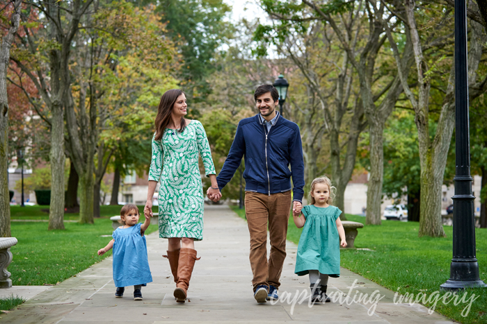 family walking along the path