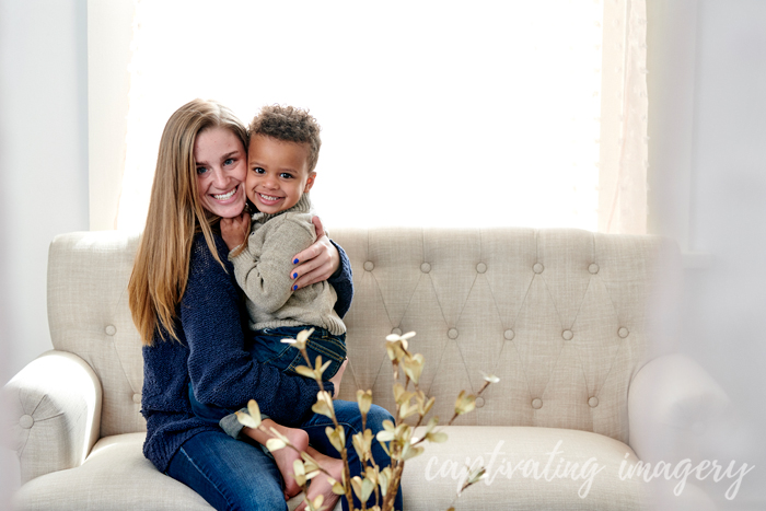 Mom and son hugging