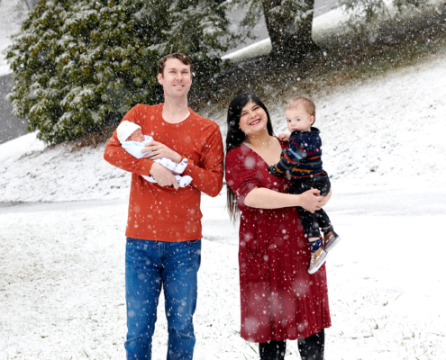 family portrait in snow