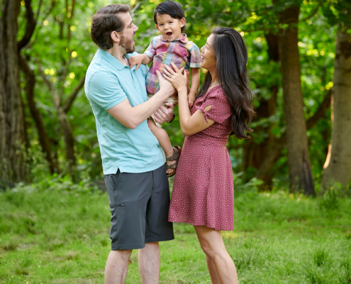 family in woods