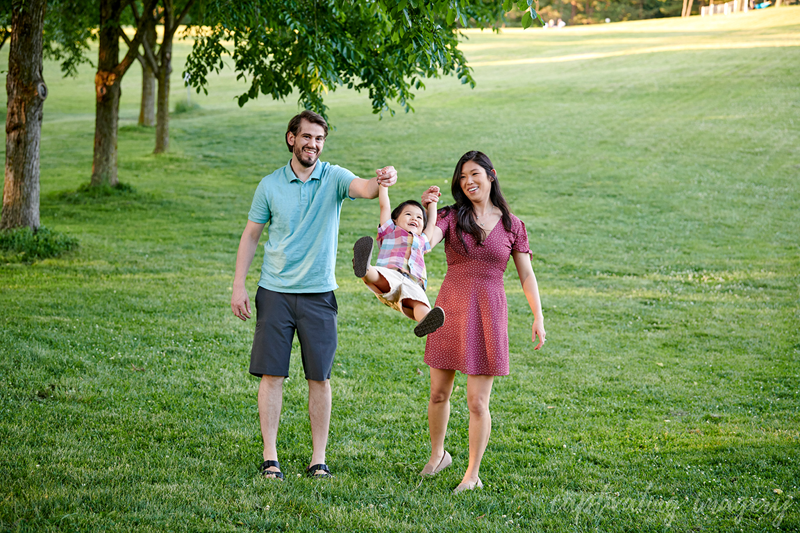 dad and mom swing toddler