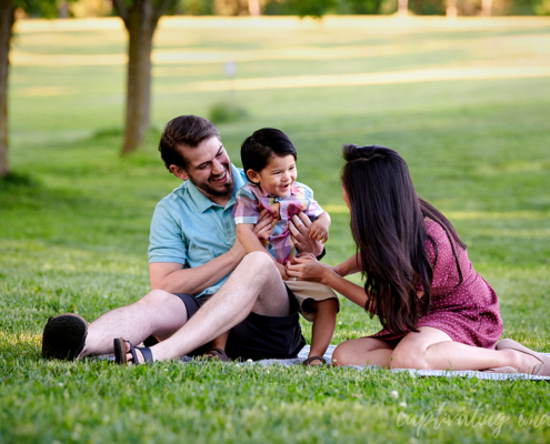 family picnic blanket playtime