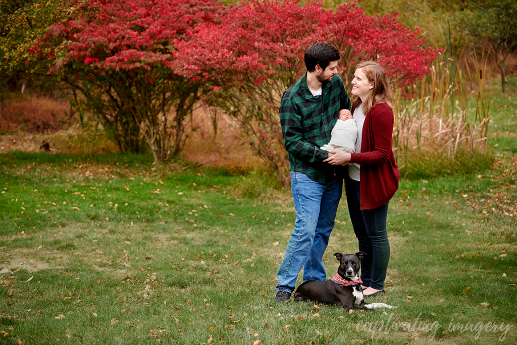 family portrait with fall leaves