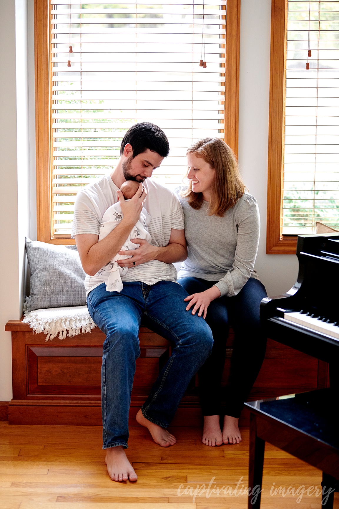 family together on window seat