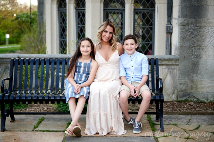 mom and children seated